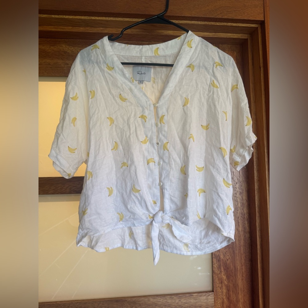 Rails White Banana Print Linen Button Down Shirt